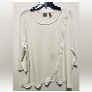 Chicos Womens Top Size 2 White 3/4 Sleeve Stretch Ruffle Blouse Polyester L 48”
